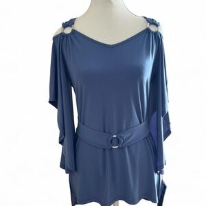 Elegant Blue Women's Top with Belt